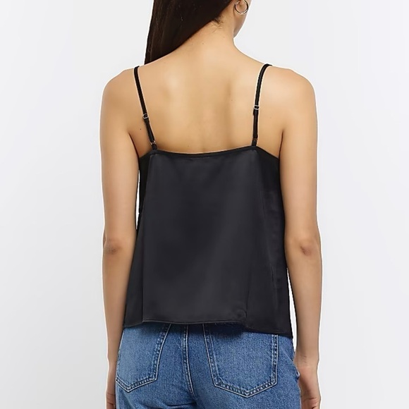 RIVER Island Black Satin V neck Spaghetti Straps top size US 8 - Picture 5 of 14